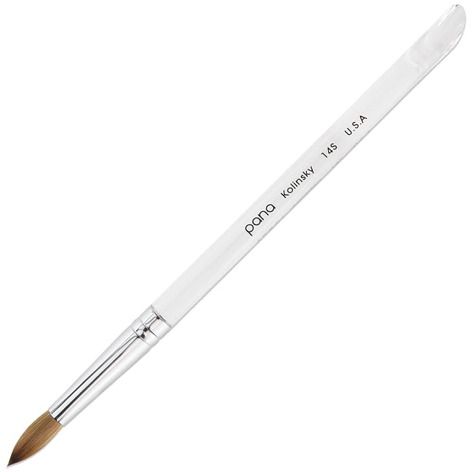 PANA Professional Salon Quality 100% Pure Kolinsky Hair Bristles Acrylic Nail Brush with Clear Acrylic Handle (Size # 14, Clear (Round))