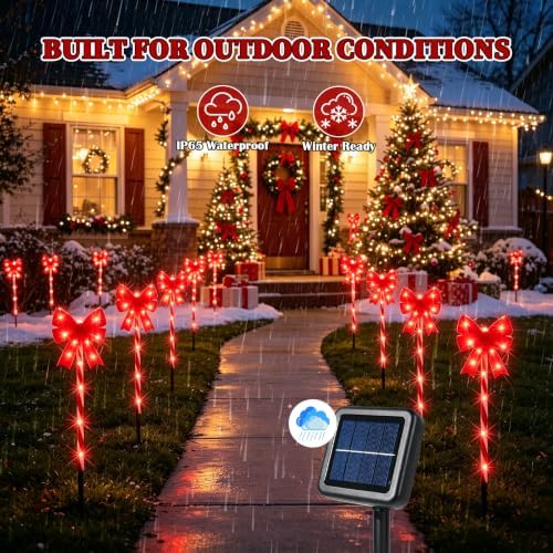 Solar 5PCS Christmas Bow Outdoor String Lights with Stakes Decor Red