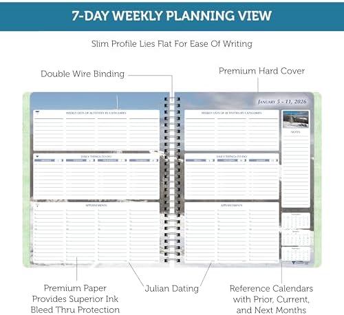 Planner Pad Spiral Bound January-December 2026/ Calendar Year 6 3/4" x 8 1/2" Medium 3-Tier Funnel Down 12 Month Organizer, Seasonal Color Ink