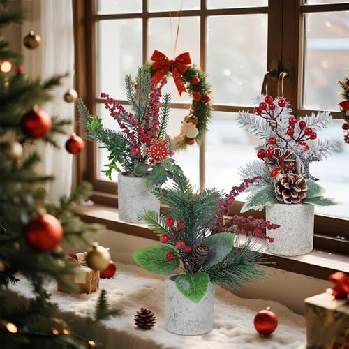 winemana 3 Pack Mini Christmas Trees Holiday Table Decorations for Office