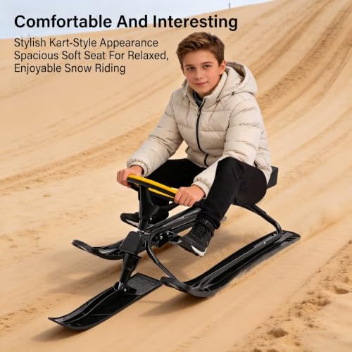 Kids Snow Sled Black, Outdoor Winter Sledding for Children Lightweight