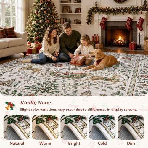 Engiw Christmas Rug 8x10 Area Rug, Washable Non-Slip, Soft Low Pile Carpet, Christmas Decorations for Living Room, Bedroom, Kitchen, Hallway, Entryway and Under Christmas Tree