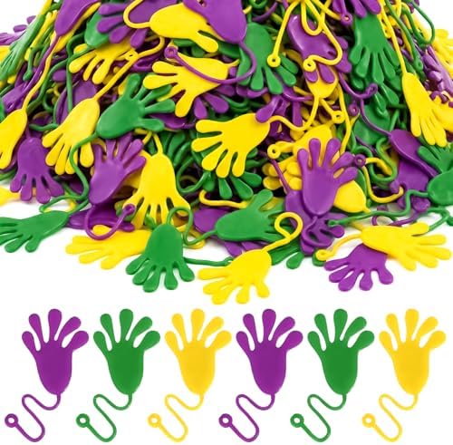Realspring 300 Pcs Mardi Gras Throws Sticky Hands Purple Gold Green Favors