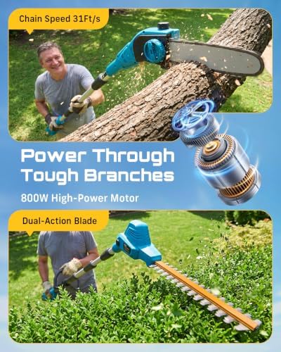 SEESII Cordless Pole Saw and Pole Hedge Trimmer Combo, 2-in-1 40V 4.0Ah Kit