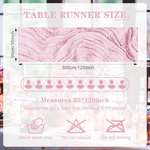12 Pack Cheesecloth Table Runner 10Ft Christmas Gauze Boho Table Runners for Wedding Decor Bridal Shower Decorations Baby Shower Party(35" x 120")(Blushing Pink)