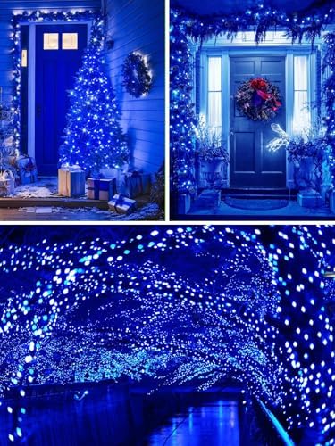 Solar Christmas Lights Outdoor 4 Pack 152FT 400LED Fairy String Lights Blue