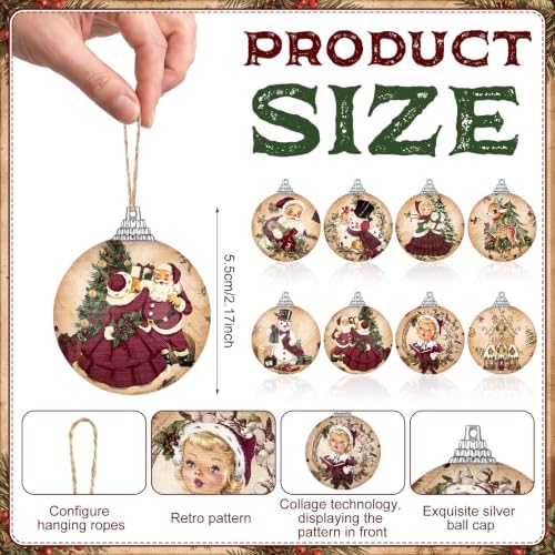 Outus 16pcs Vintage Christmas Tree Ornaments Ball, Burgundy Christmas Decor