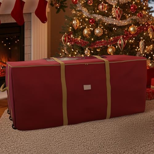 Elf Stor Christmas Tree Storage Bag with Wheels, Red, 60” x 25” x 25”