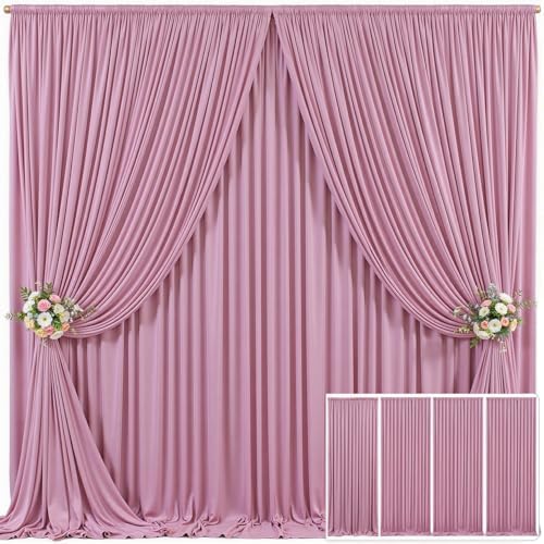 4 Panels Dusty Pink Backdrop Curtain for Parties Wedding Wrinkle Free Pink Photo Curtains Backdrop Drapes Fabric Decoration for Birthday Party Baby Shower 20ft(W) x 10ft(H)