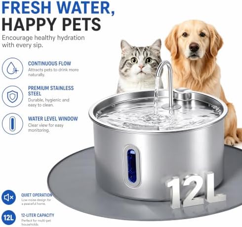 12L/3.17Gal Dog Water Fountain Stainless Steel