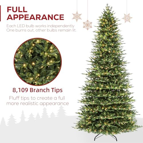 Hykolity 12 ft Prelit Artificial Christmas Tree with 850 Warm White LEDs
