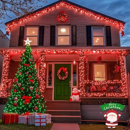JMEXSUSS 600 LED Red and Green Halloween String Lights Outdoor Clear Wire