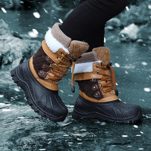 EQW Kids Waterproof Snow Boots, Fur Lined Winter Shoes for Boys & Girls