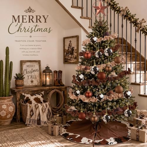 Sosation 28 Pcs Western Cowhide Christmas Tree Decor Complete Set