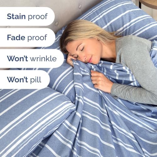 Flex Top Split Head King 4 Piece Sheet Set - Soft & Cooling - Blue Stripes