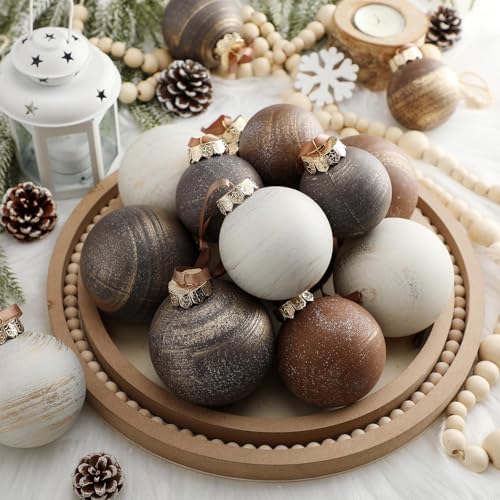 Yunlly 18 Pcs Neutral Christmas Ball Ornaments Textured Xmas Tree Decor