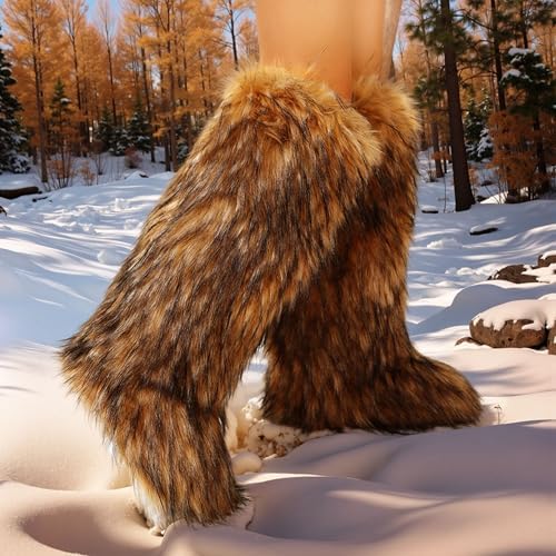CELNEPHO Faux Fur Boots Knee High Furry Boots Fuzzy Winter Snow Shoes Flats