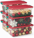 HOMZ Holiday Tote Plastic Storage Bin with Lid, 64 Qt, Clear/Red, 6 Pack