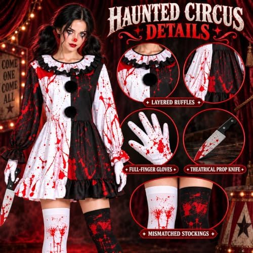 Clown Costume for Women, Clown Dress Set for Halloween