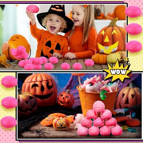 Skylety 100 Pcs Brain Balls Bulk Halloween Funny Toy, Pink, Medium