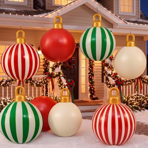 Jetec 8 Pcs Giant Christmas Inflatable Ball Outdoor 24" 16" Stripe Ornament