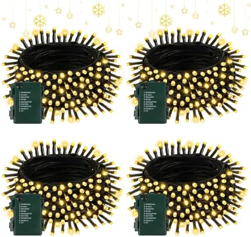 4 Pack 200 LED Battery Operated Christmas Lights, 8 Modes String Lights