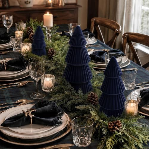 Christmas Decorations - Set of 3 Velvet Ceramic Christmas Trees(Blue)