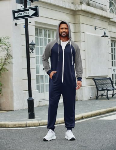 COOFANDY Mens Jumpsuit Onesie Hooded Full Zip One Piece Jogging Tracksuit