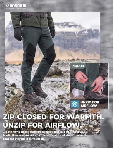 Moosehill Mens Fleece-Lined Snow Pants: Extended Leg Zippers