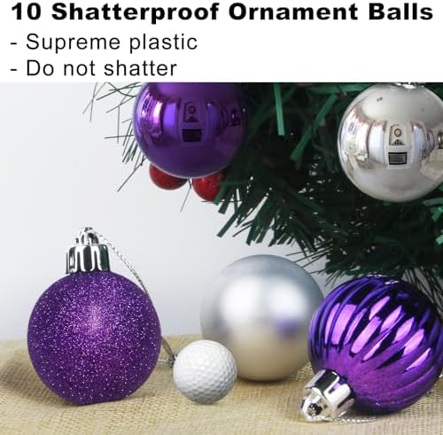 Purple & Silver 3.2" Large Christmas Balls - Christmas Tree Decoration Ornaments Shatterproof Hanging Balls for Birthday Halloween Holiday Wedding Decorations Set of 10pcs