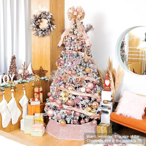 XmasExp Christmas Tree Collar, 33.5 inch Sequin Tree Skirt Stand Base Cover for Home Decor, Large Size 6 Piece, Rose Gold