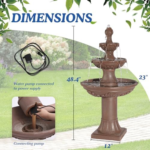 3-Tiers 48.4" H Italian Outdoor Water Fountains Feature Garden Decor