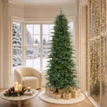 Glitzhome Prelit Artificial Christmas Tree, 9ft Realistic Christmas Tree Radiant Slim Evergreen with 1,850 Warm White & Multi-Color Chasing and Twinkling Lights, 9 Function w/Foot Pedal, Simple Setup