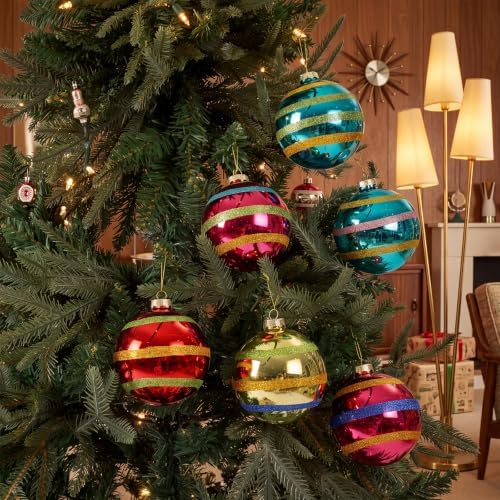 Soulchen 6 Pcs Vintage Glass Christmas Ornaments 4 Inch Retro Balls