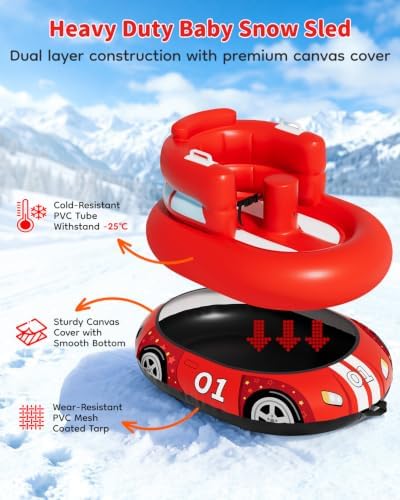 Raxurt Snow Sled for Toddlers 1-3, Inflatable Baby Sled with Canvas Cover