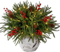 24 Piece Set: 12Pcs Norfolk Pine Branches with LED Lights, Red Berries
