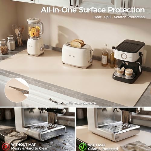 1.6mm Thick Leather 24x72 Inch Non-Slip Mat, Waterproof Countertop Protector, Full Size Workbench Mat/Large Kitchen Island Protector, Warm Beige