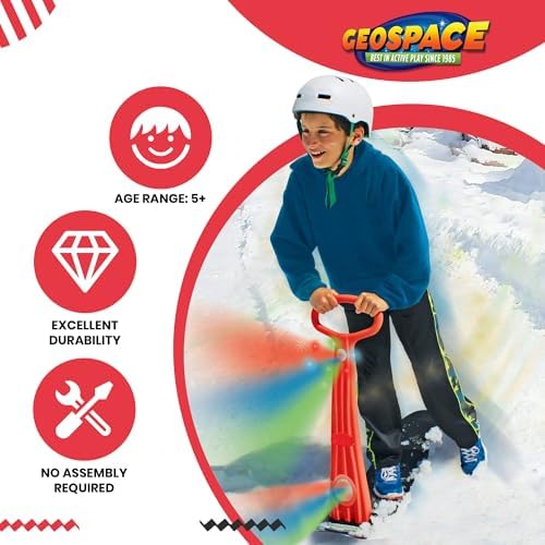 Geospace Winter Fun Foldable Snow Scooter, Ski Skate, Ski Skooter, Snow Sled, Kids Snowboard with 2 LED Light– Multi-Purpose Portable Sandboard, Snow Skate, and Kids/Teenager Sled for All Ages