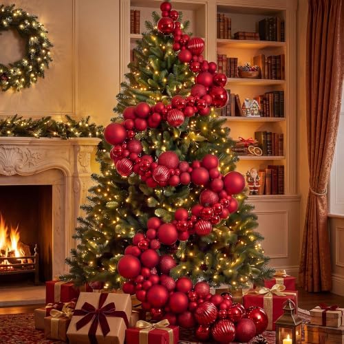 12.1 ft Christmas Ball Garland, Red