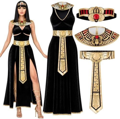 Spooktacular Creations Women Black Cleopatra Dress Costume Set with Cleopatra Accessories for Halloween Costume