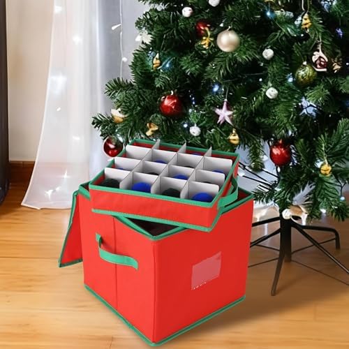ROYGROW 2 Pack Christmas Ornament Storage Box with 128 Compartments
