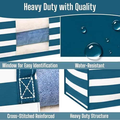 VENO Moving Bags, Wide Open Top, Clear Window, Classic Navy Stripe, 8 Pack