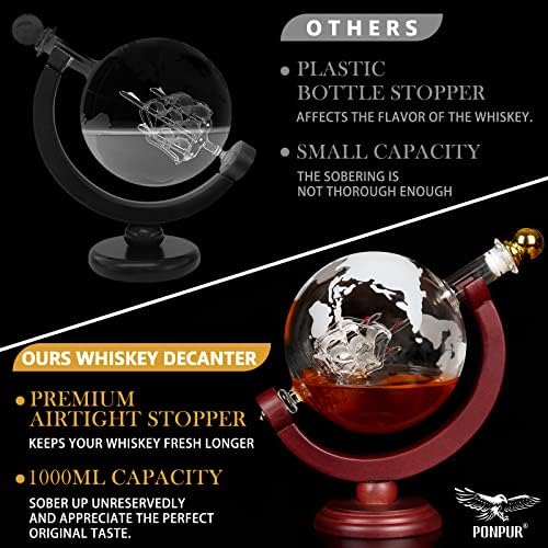 PONPUR Whiskey Globe Decanter, Gifts for Men Dad Him Christmas, Anniversary Birthday Gift for Husband Boyfriend Brother Grandpa, Unique Housewarming Presents Whisky Bourbon Decanter, 1000ml