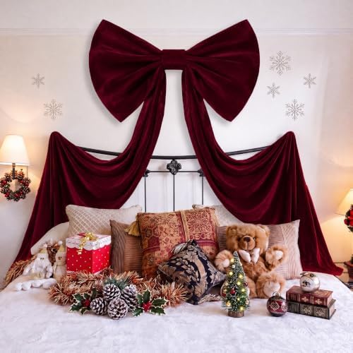 118 x 47 Extra Large Christmas Burgundy Velvet Bow Outdoor