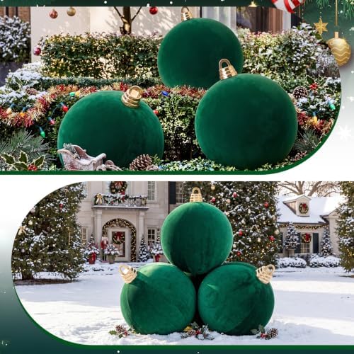 Threan 12 Inch Large Emerald Green Velvet Christmas Ball Ornaments