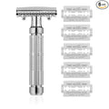 Mr. Fine Premium Double Edge Safety Razor for Wet Shaving, Single Blade Razor, Close Shave, Open-Comb Guard, 100% Metal w/Stainless Steel Core, 5 Feather Blades