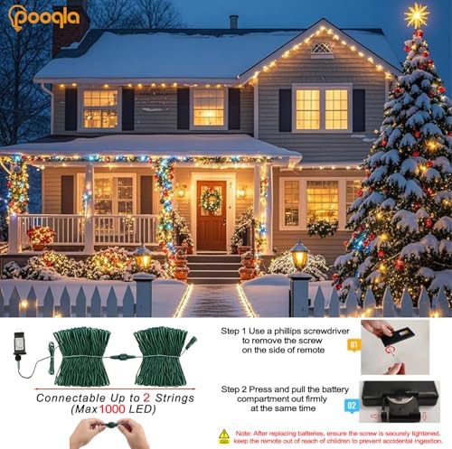Pooqla 500 LED Color Changing Christmas String Lights with Remote, 164 ft