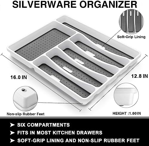 49-Piece Silverware Set with Organizer, Food-Grade Stainless Steel Flatware for 8, Cutlery Utensil Sets with Steak Knives, Rust-proof, Mirror Polished, Dishwasher Safe, Silver Roman Column