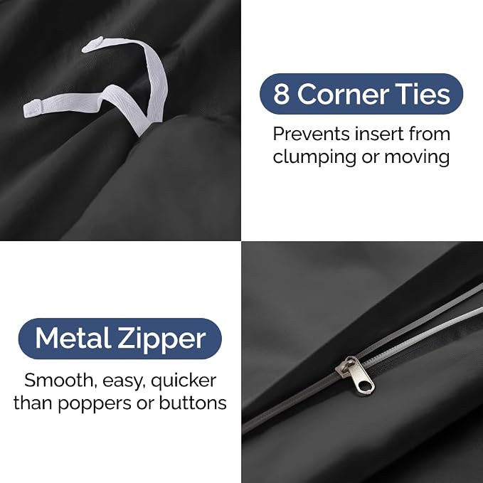 Duvet Cover Super King Size Set - Extra Soft Super King Duvet Cover 108" x 98" with 2 Pillow Shams for Women, Men, Kids & Teens - Hotel Luxury w/ Zipper Closures & Ties - Comfy & Breathable (Black)