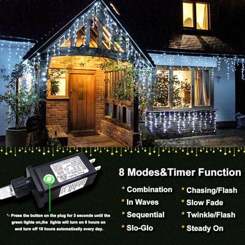 99FT Icicle Lights for Outside 1216 LED White Christmas Lights Outdoor